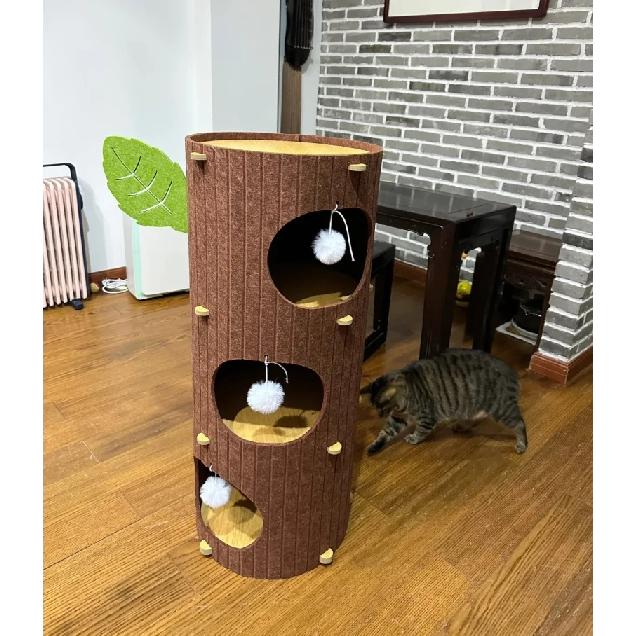 Multi-layer Felt Cat House Tree Stump Style Scratching Post Climbing Tower Play Center for Cats Indoor Pet Furniture Durable
