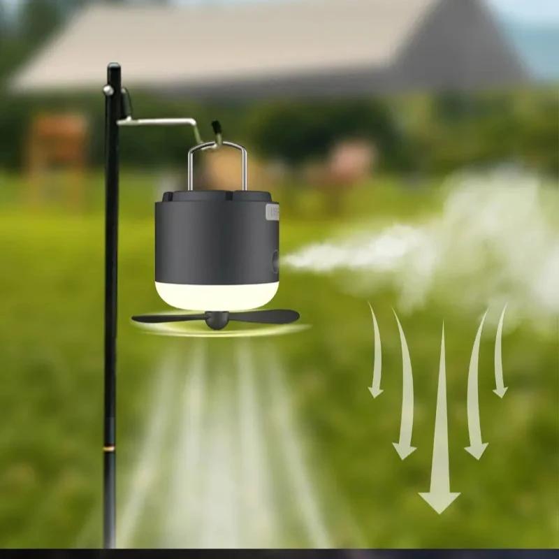 Portable multi-function outdoor spray camping lamp, mosquito killer spray, with small fan, can be hung, can put mosquito repellent, perfume
