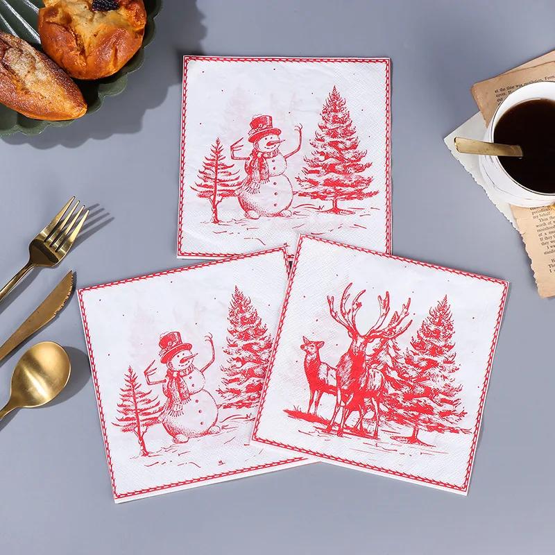 20pcs/Pac 33*33cm 2-Ply Disposable Party Napkin Christmas Pattern