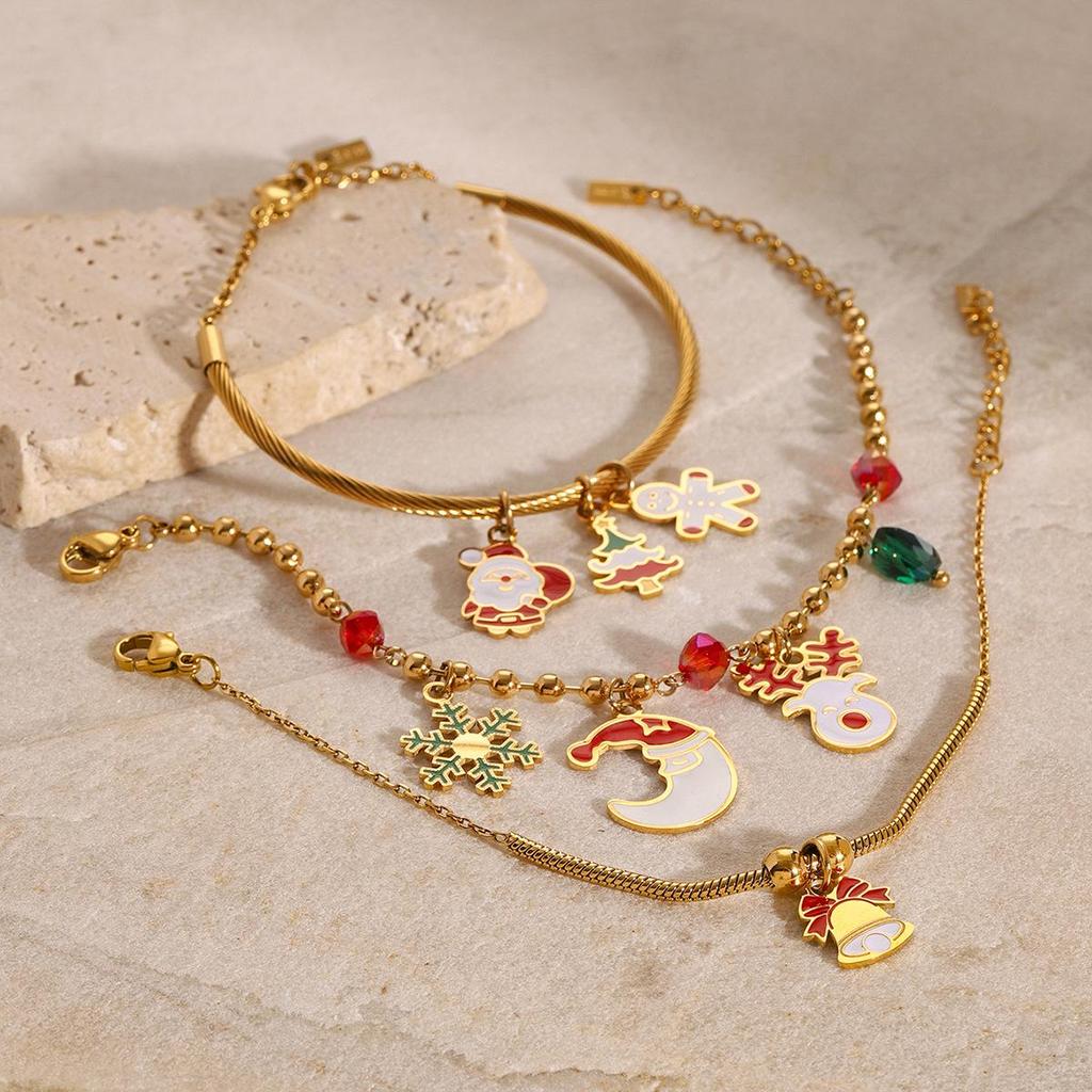 Jieding Stainless Steel Christmas & New Year Bracelet: High-End European & American Party Bangle