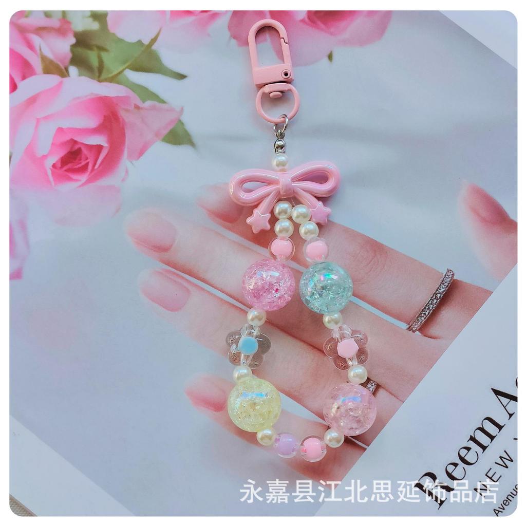 Colorful Bow Alloy Keychain with Creative Seed Bead Chain