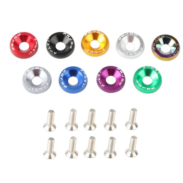 10Pcs Universal M6 JDM Car Modified Hex Fasteners Fender Washer Bumper Engine Concave Screws Fender Washer License Plate Bolts
