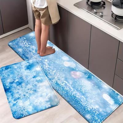 1Pcs Anti Fatigue Kitchen Rugs, Christmas Snowflake Waterproof Non-Slip Thick Cushioned Kitchen Mat Heavy Duty Comfort Standing Mat for Kitchen