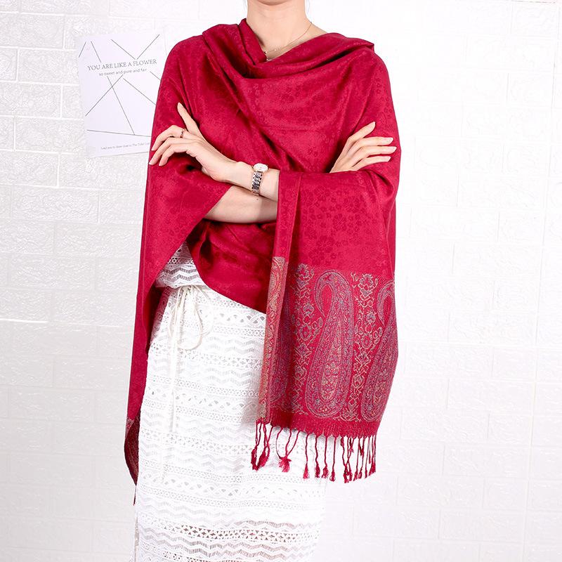 

Тонкая шаль с цветами сливы, осенне-зимняя женская двусторонняя шаль с бахромой, шелковый шарф 200cm