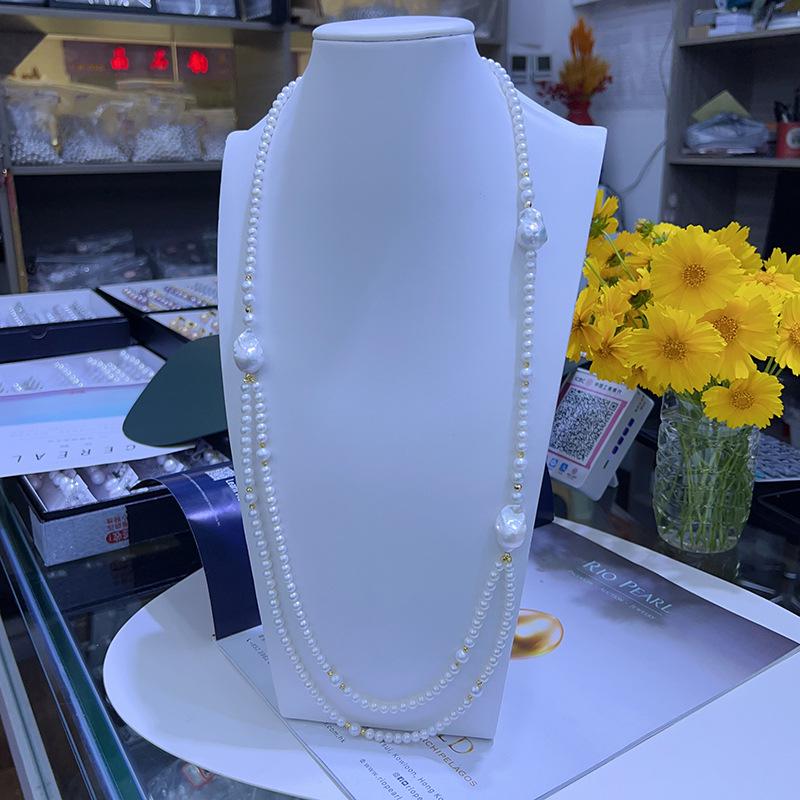 Fashionable Freshwater Pearl Double Layer Long Necklace - 85CM Beaded Sweater Chain for Women Ethnic/National Style белый