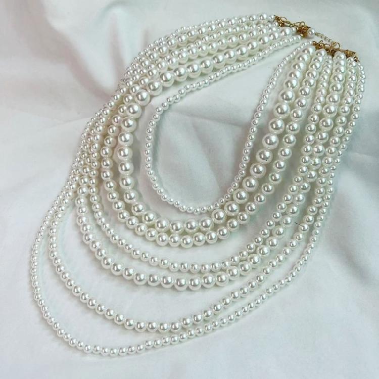 Faux Pearls Necklace and Earrings Set Fashionable Women's Faux Pearls Statement Necklace and Earrings Jewelry Set