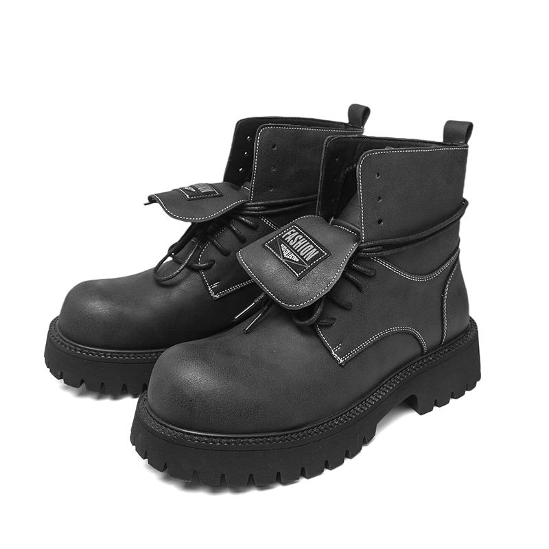 Męskie buty retro na grubej platformie, buty motocyklowe z dużą główką, wysokie buty, plus size
