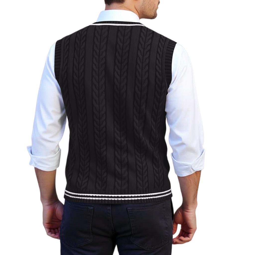 Men's Knitted Sweater V-Neck Twisted Flower Uniform Sweater Vest Knitted Sweater Vest