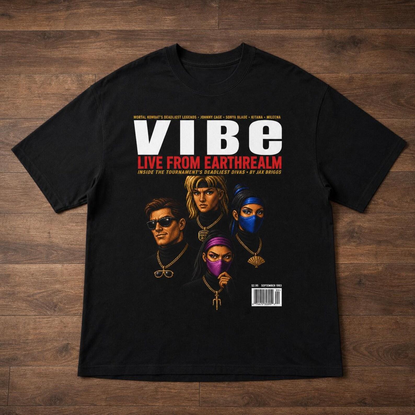 Mortal Kombat Earthrealm Legends Vibe Magazine Oversized Tee | Vintage Gaming Graphic Unisex Shirt 2XL