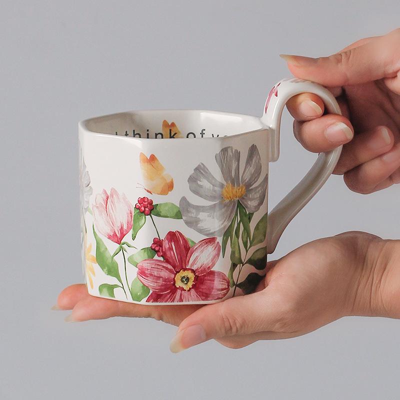Oil Painting Flower Coffee Cup Matte Retro Exquisite Breakfast Cup Souvenir Niche Birthday Gift Girl