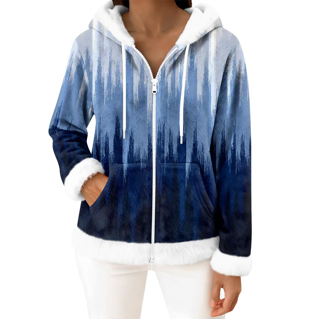 Women's Casual Fashion Long-Sleeved Zip-Up Fleece Hooded Cardigan