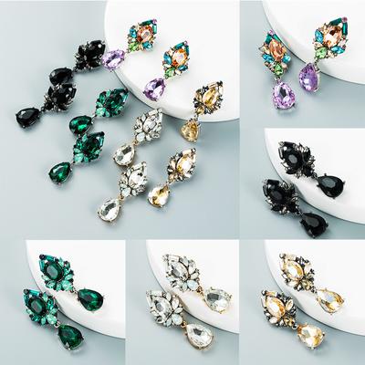 Drop-Shaped Glass Women Simple Earrings Fashion Alloy Inlaid Drill Baroque