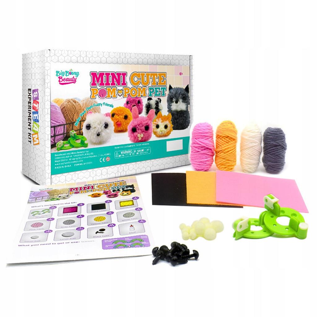 Crochet Kit Animals Cat Rabbit Pompoms Yarn For Kids