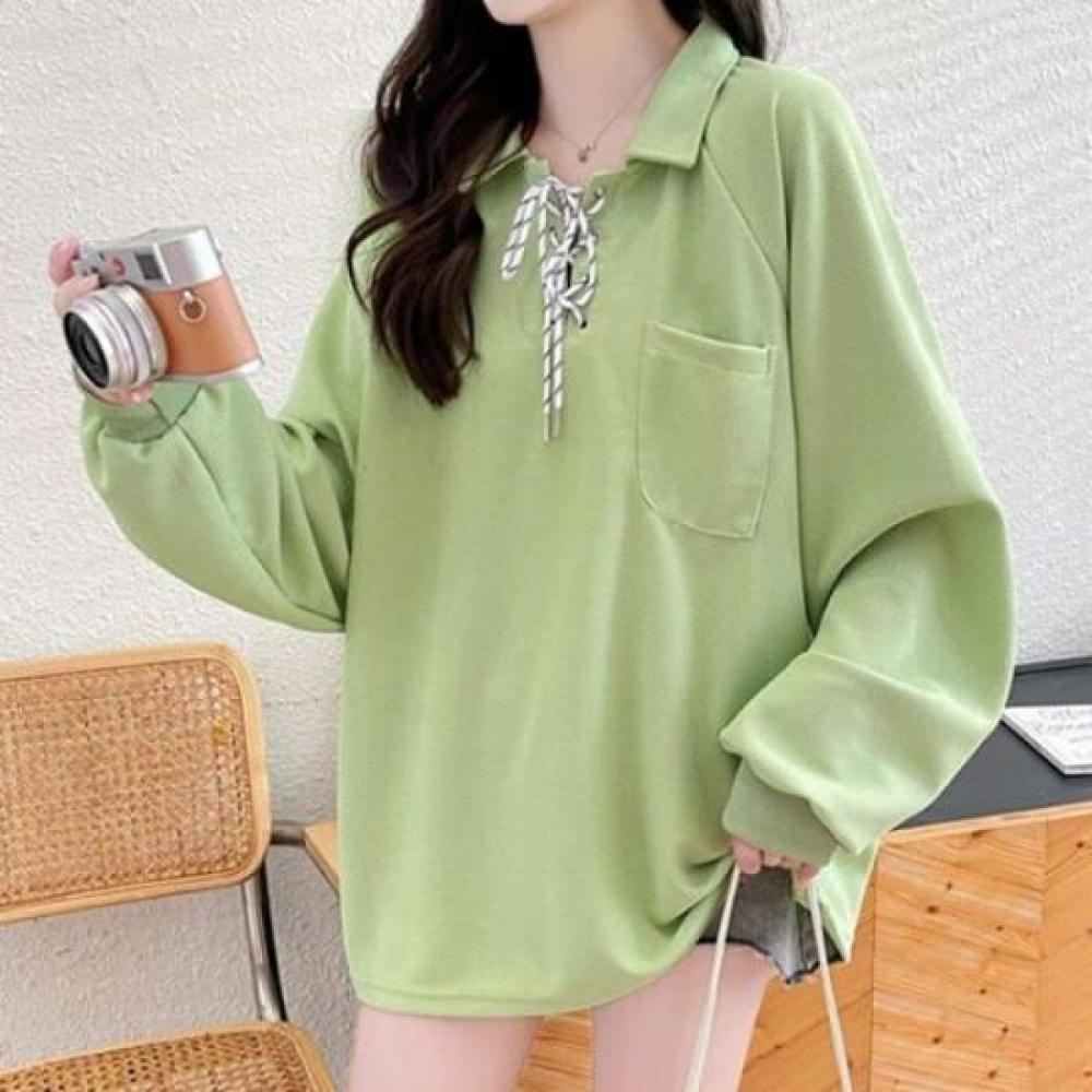 Navava Women Ribbon Collar Long Sleeve Sweatshirt Nt2967