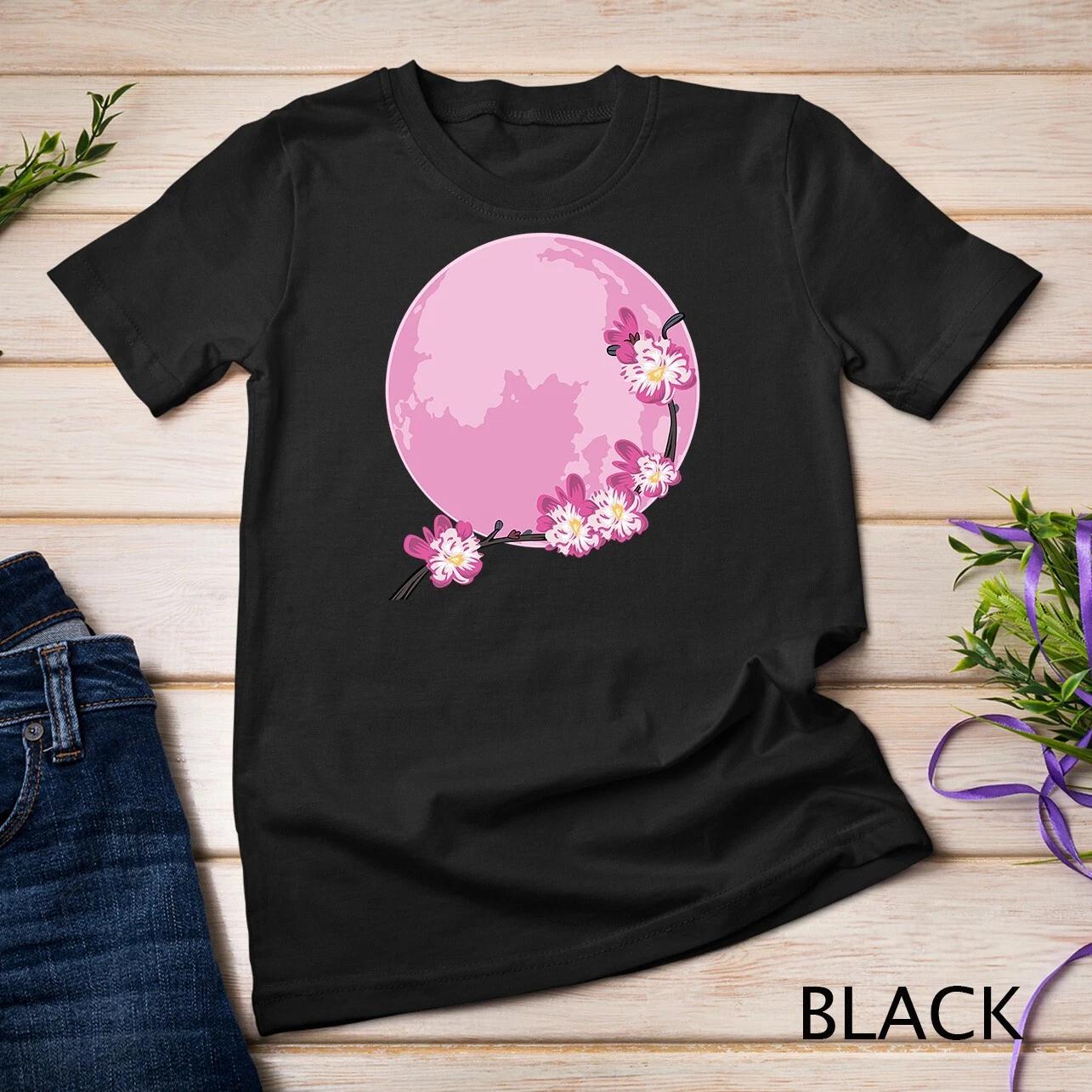 Pink Moon Sakura Flowers Japanese Cherry Blossom Flowers Unisex T-shirt 1 S