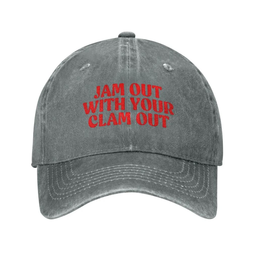 Jam Out with Your Clam Out Baseball Cap Adjustable Classic Washed Denim Vintage Dad Hat for Men Women