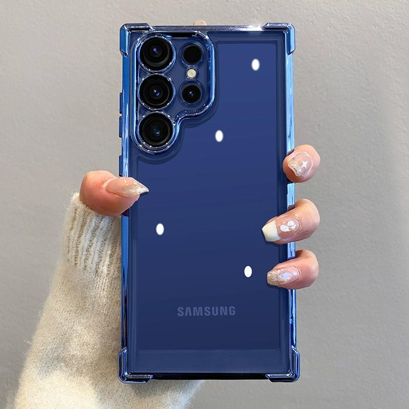 Luxury Plating HD Transparent Case For Samsung Galaxy S24 S23 S22 Ultra Plus Shockproof Armor Soft Bumper Hard Back Cover Capa