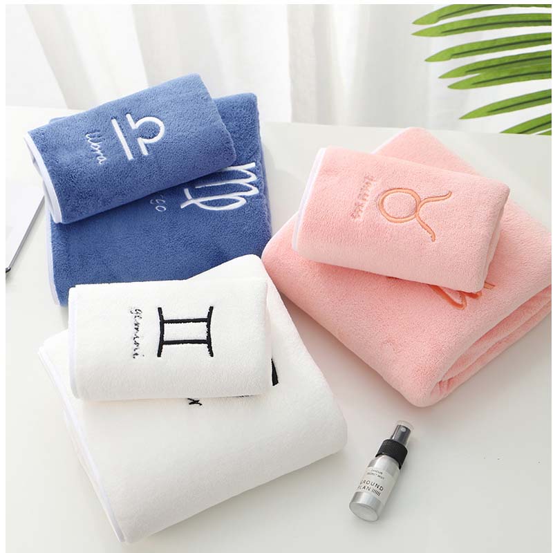 Toalla Hotel Home 100% Polyester Hand Facial Shower Towel Soft Hotel Bath Towel Custom constellation Embroidery Towel