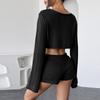 Lässige Strickshorts Anzüge Damen O-Ausschnitt Lange Ärmel Bandage Tops Sets Weiblich 2025 Frühling Sommer Dame Strandsets 2-teilig
