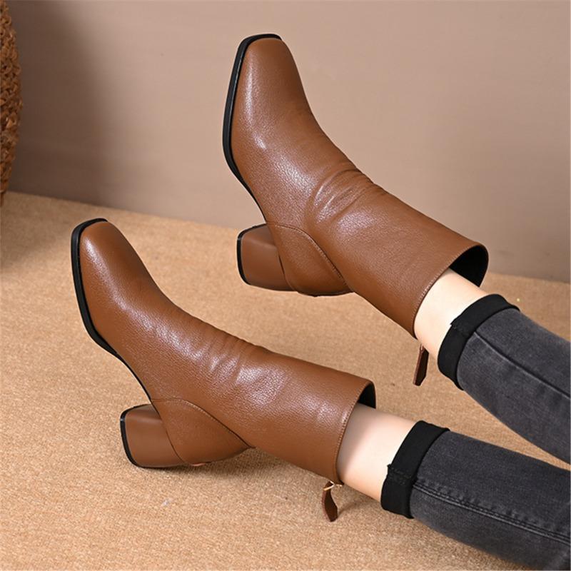 Soft leather women's boots winter new thick-heeled short boots medium boots high-heeled boots are thin and not tired Martin boots
