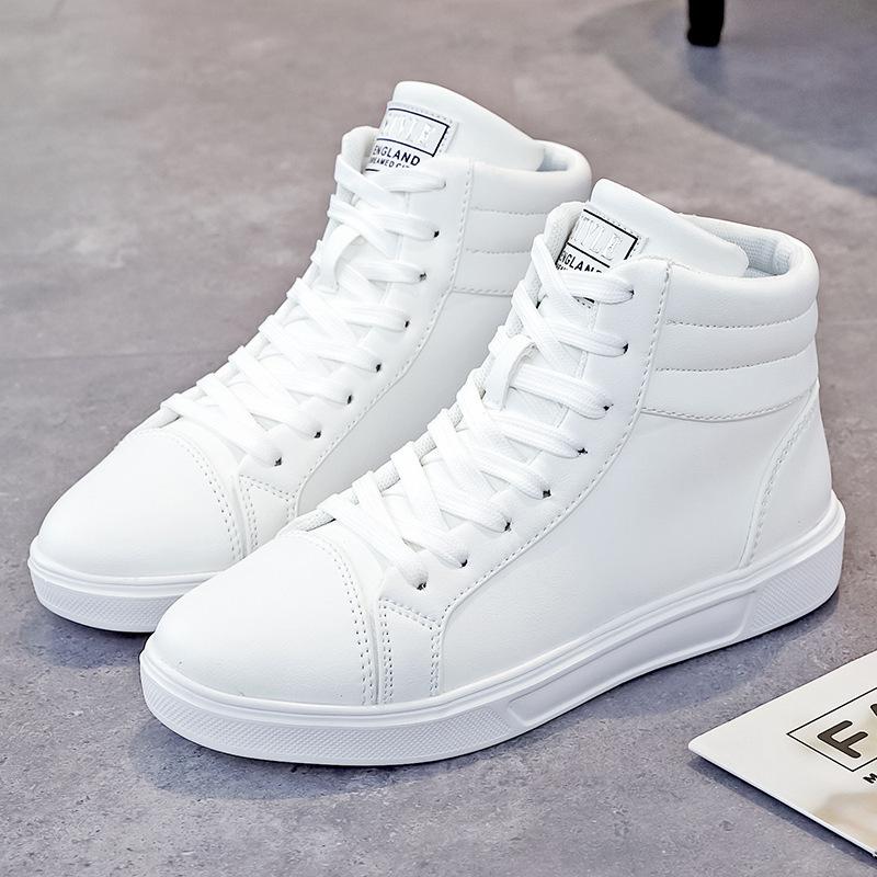 High-top Casual Board Shoes Women's Autumn 2025 New Large Size 46 Small Size 35 White Shoes PU Thick-soled Single Cotton Shoes