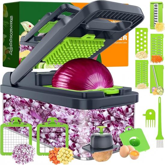 HomeHacks Vegetable Chopper Vegetable Cutter, 12 in 1 Kitchen Gadget, Dicer, Slicer, Onion Chopper, Salad Chopper, Cheese Grater & Egg Separator -
