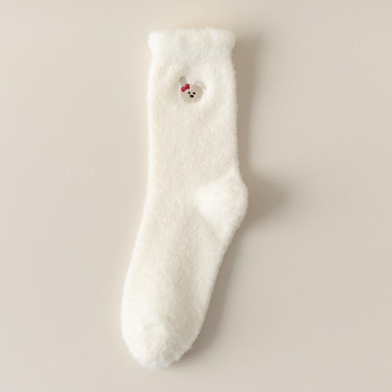 Women's Cable Knit Fleece Mid-Calf Socks - Warm, Thick, and Solid Color for Autumn/Winter