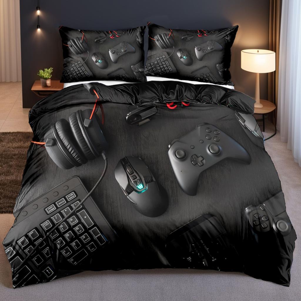 Modern Gamepad 3D Print Duvet Cover Set Youth Video Game Controller Mouse Keyboard Headphone Gaming Bedding Set For Bedroom Dorm