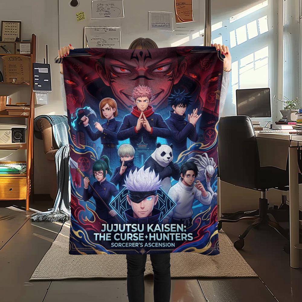 1PC Jujutsu Kaisen Patterned Flannel Blanket Suitable For All Seasons For Home Decor Warmth And Comfort Gifts Holiday Present