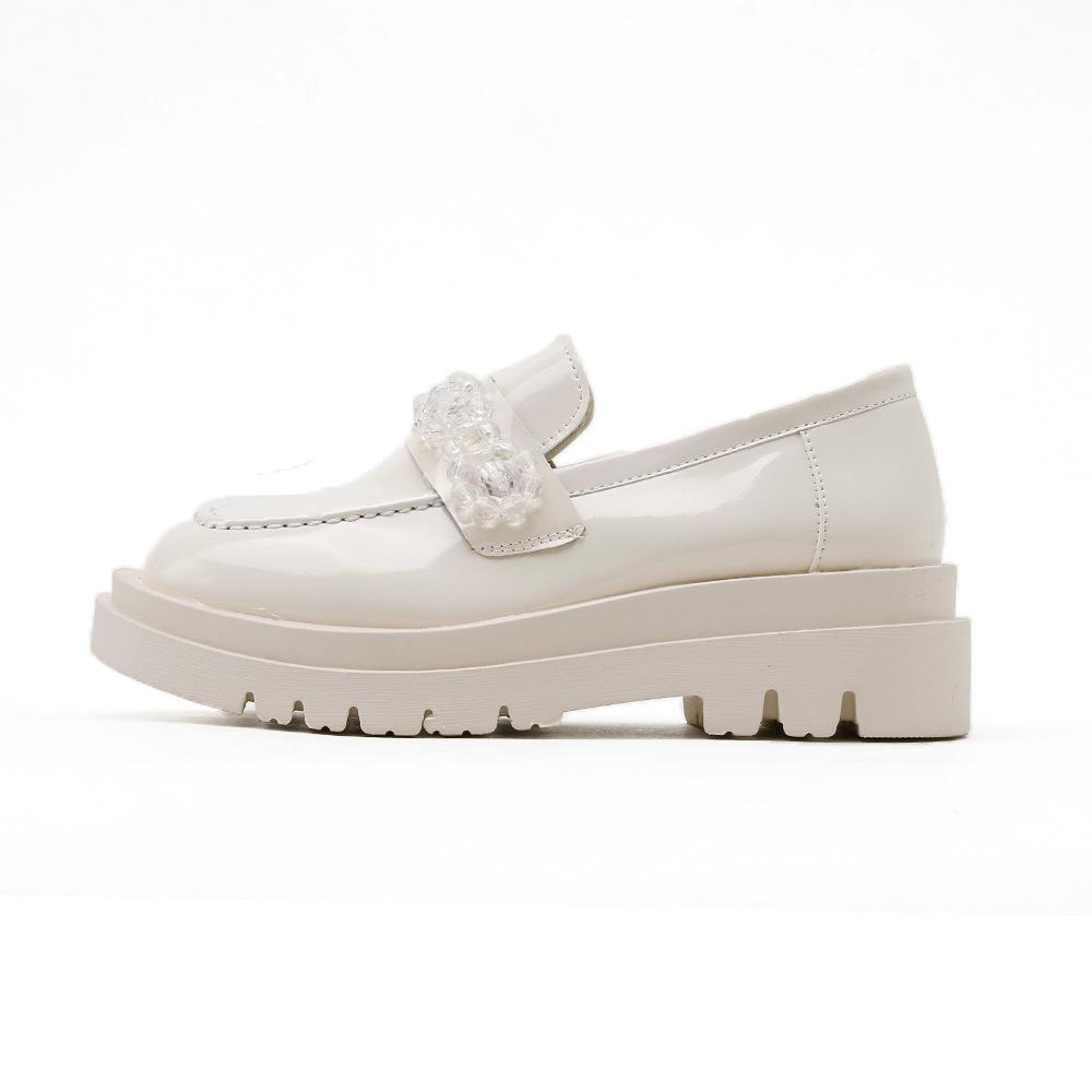

Женские летние новые ретро туфли на платформе, женские туфли из маленькой кожи, женские туфли на плоской подошве, одинарные туфли 43 белый