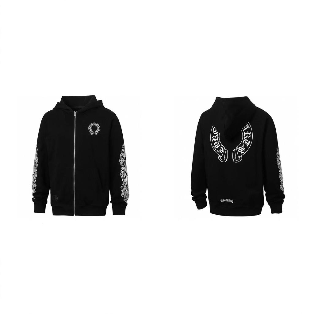 Trendy Chrome Sanskrit Cross Print Zipper Hooded Sweatshirt