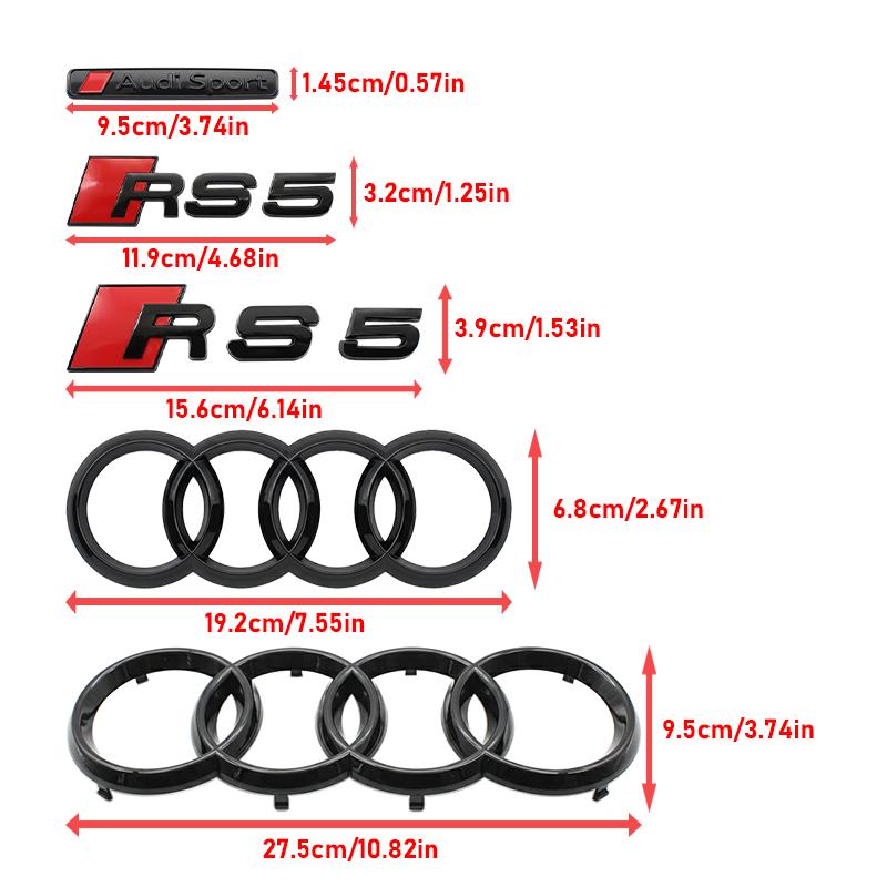 2026 192mm 273mm ABS 4 Ring Logo Car Hood Front Bonnet Grill Rear Trunk Emblem For Audi RS5 2016-2020 Badge Sticker Auto Accessories