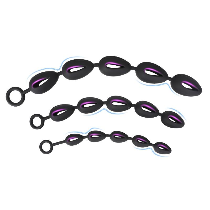 Extra Long Anal Pull Bead Plug Cutout Anal Masturbator Silicone Sex Toy for Men Prostate Massage