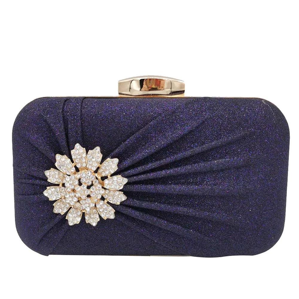 Boutique De FGG Elegant Women Gold Glitter Evening Bags Rhinestones Flower Appliques Bridal Clutch Handags Wedding Party Purses Small Clutch