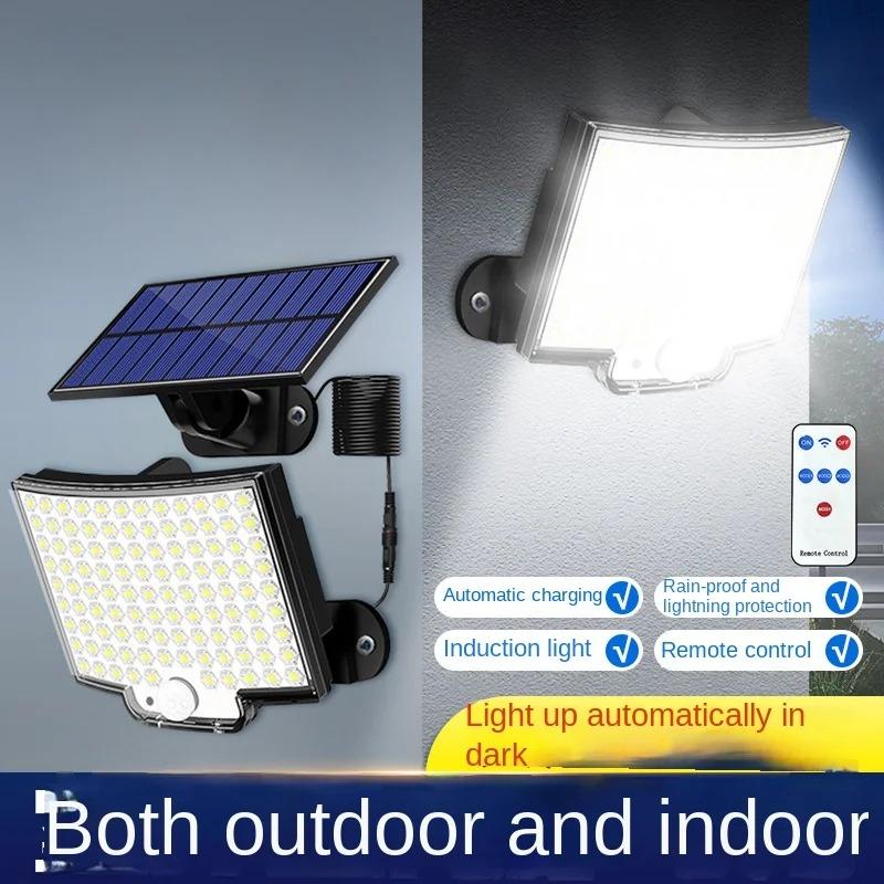 Lumină solară de 1000 mAh, în aer liber, rezistentă la apă, cu senzor de mișcare, proiector, telecomandă, 4 funcții pentru curte, garaj, curte