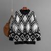 2023 Autumn/Winter Women's Geometric Jacquard Round Neck Sweater - Loose Fit, Medium-Long Knit Top