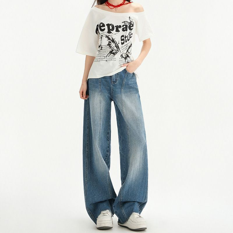 Fashionable Comfortable Retro Loose Wide Legged Jeans Women Straight High-waisted Skinny Machete Trailing Trousers Jeans for Women Long Denim Pants