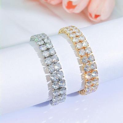 CMM Glänzendes 5 mm rundes AAA-CZ-Silber-goldenes 2-reihiges Zirkonia-Breitarmband-Armband für Damen, Bankett, Party, Schmuck für Bräute
