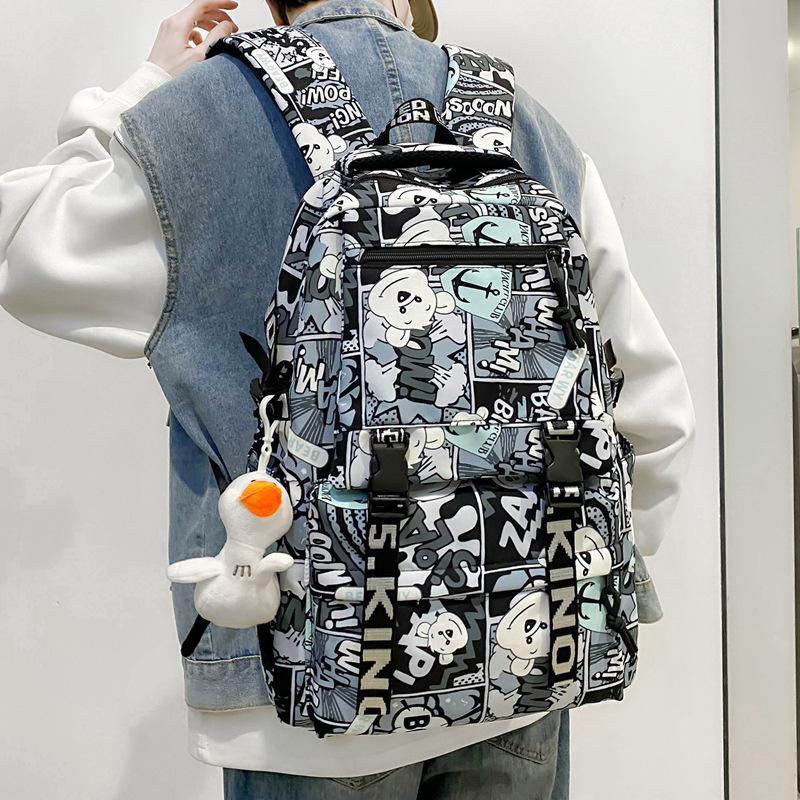 Student schoolbag, junior high school student, high school simple backpack, new printing trend backpack, men's ins large capacity