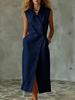 European and American solid color sleeveless dress women's summer lapel breasted breathable waist temperament dress
