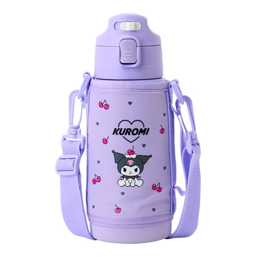 Sanrio 2-Way Stainless Steel Bottle, Kuromi, for Kids, Insulates Hot or Cold Drinks, Capacity: 620mL (Cup), 670mL (Direct Cap), Includes Name Space, P