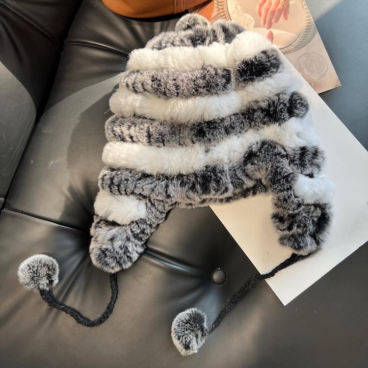 New Rex Rabbit Fur Hat Women's Thickened Cute Warm Ear Protection Korean Version Rabbit Fur Hat Fashionable and Versatile Winter
