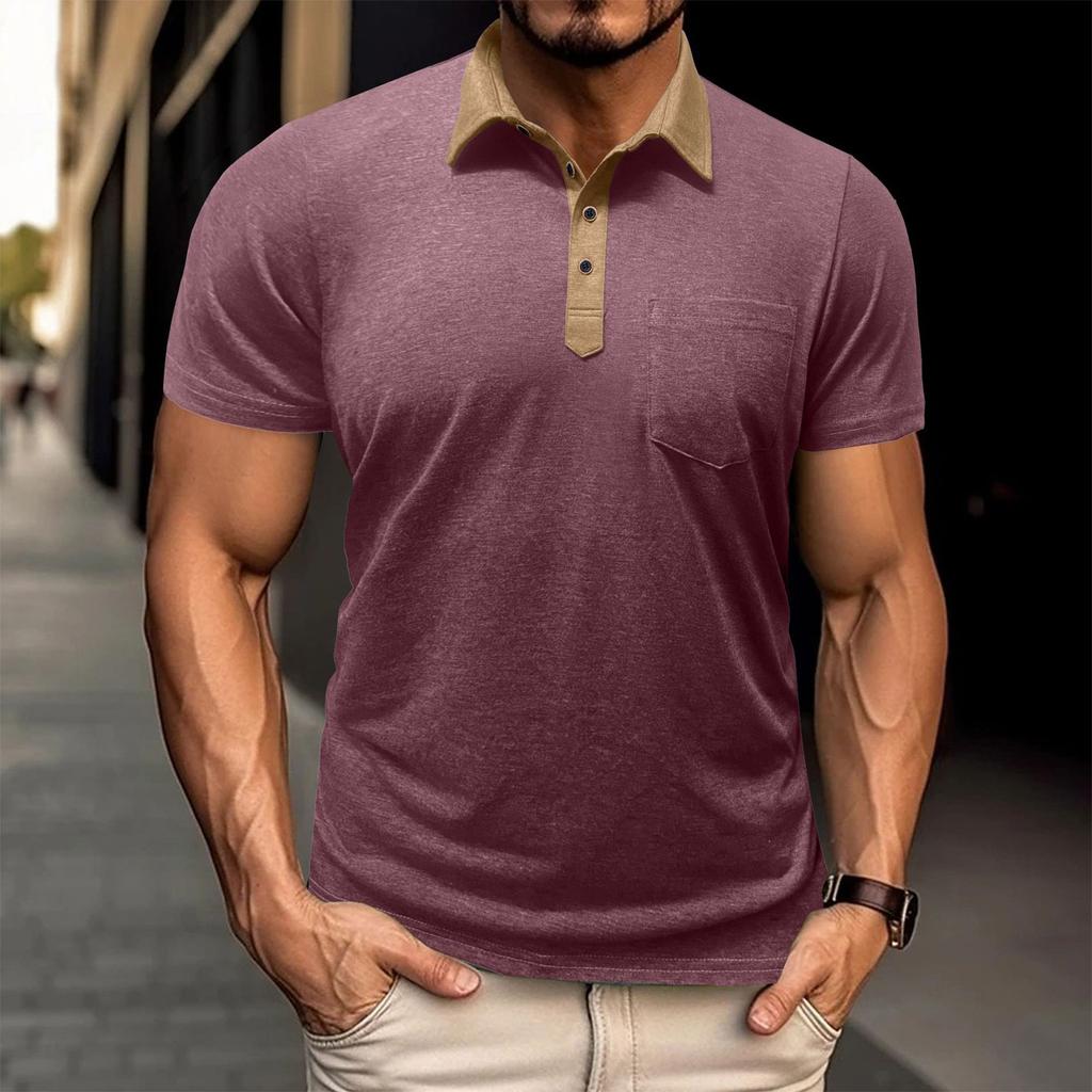 Men's Short Sleeved Shirt Men's 4-button T-shirt Casual Top
