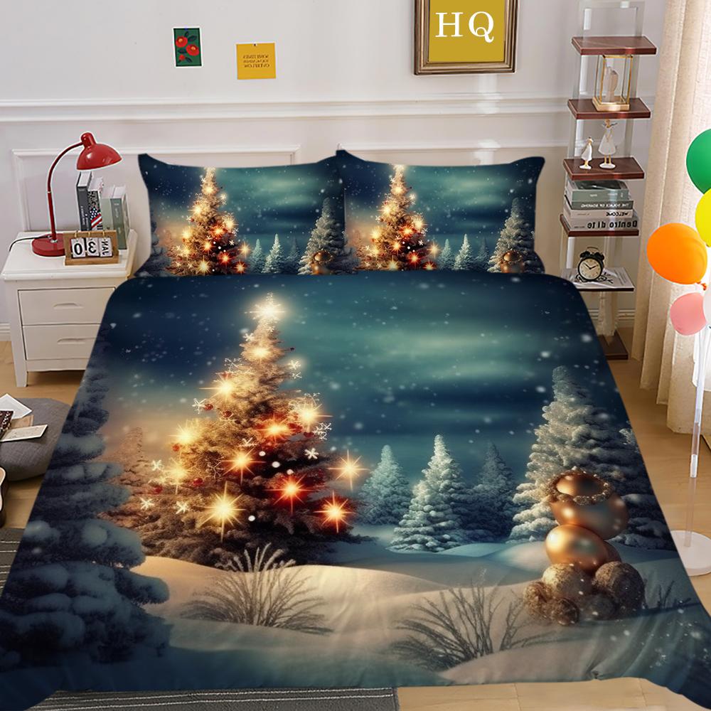 Conjunto de roupa de cama para casa de Natal 3D Padrão de presente Capa de cama Fronha 2/3 peças AU240 * 270 Cama de solteiro/casal tamanho completo Soft Decoração de quarto