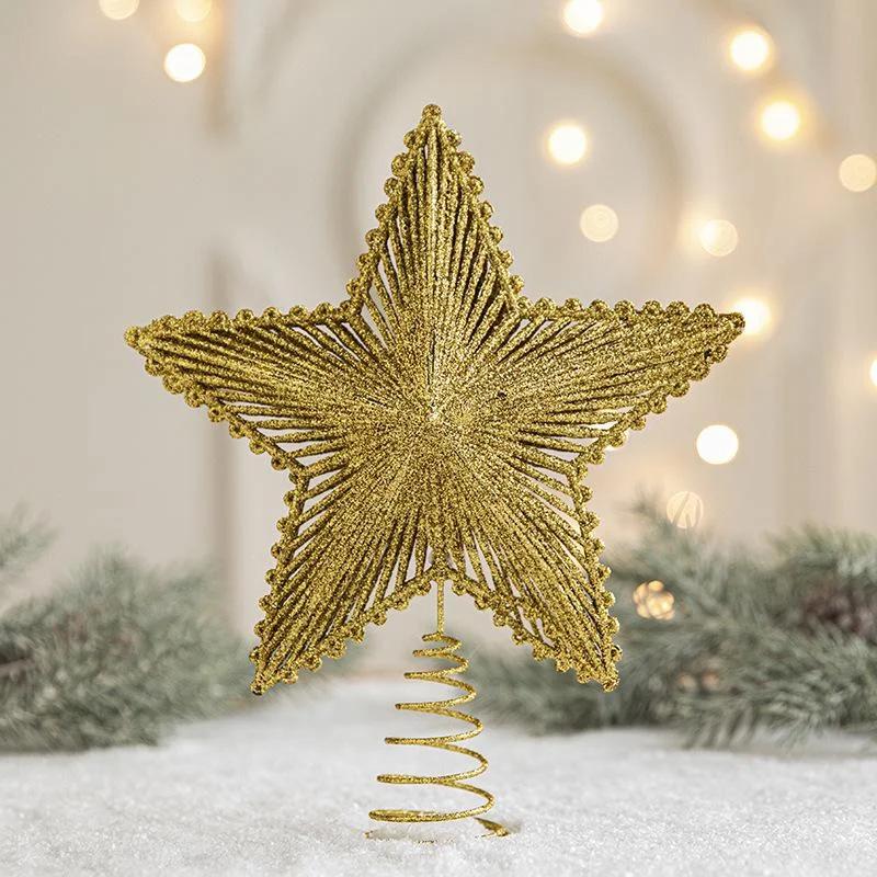 Gold Glitter Christmas Tree Top Iron Star Christmas Decorations for Home Xmas Tree Ornaments New Year 2023