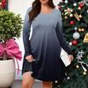 Plus Size Women's Gradient Print Casual Spring/Autumn Pocket Round Neck Long Sleeve Dress