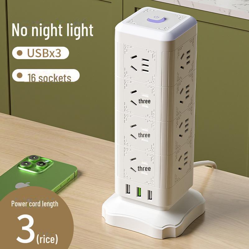 Multi-function Tower Power Strip with USB, Overload Protection, and Night Light