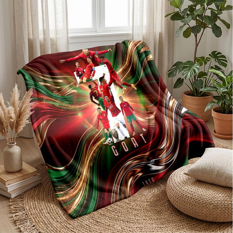 Portugal Football Printed Flannel Blanket Skin Friendly Warm Decorative Throw for Indoor Couch Bed Daily Use