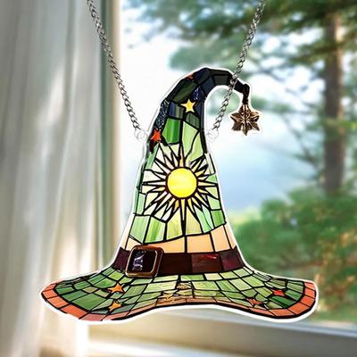 Halloween Hexenhut Hängedekoration Buntglas 2D Flacher Acryl Hexenhut Sonnenfänger Innen Außen Wand Fenster Hängeschild Ornament