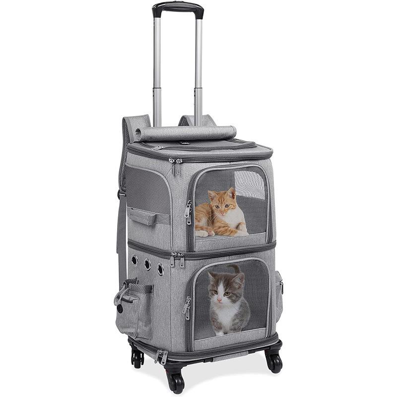 Borsa da viaggio per animali domestici a doppio strato, grande capacità, due uscite di bellezza, borsa pieghevole traspirante multi-finestra per animali domestici